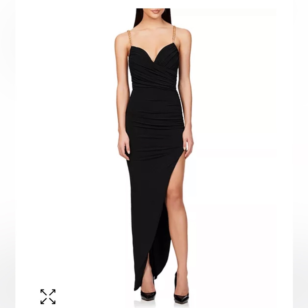 Nookie black Allegra gold chain strap sweetheart gown ruched body size XS NWT